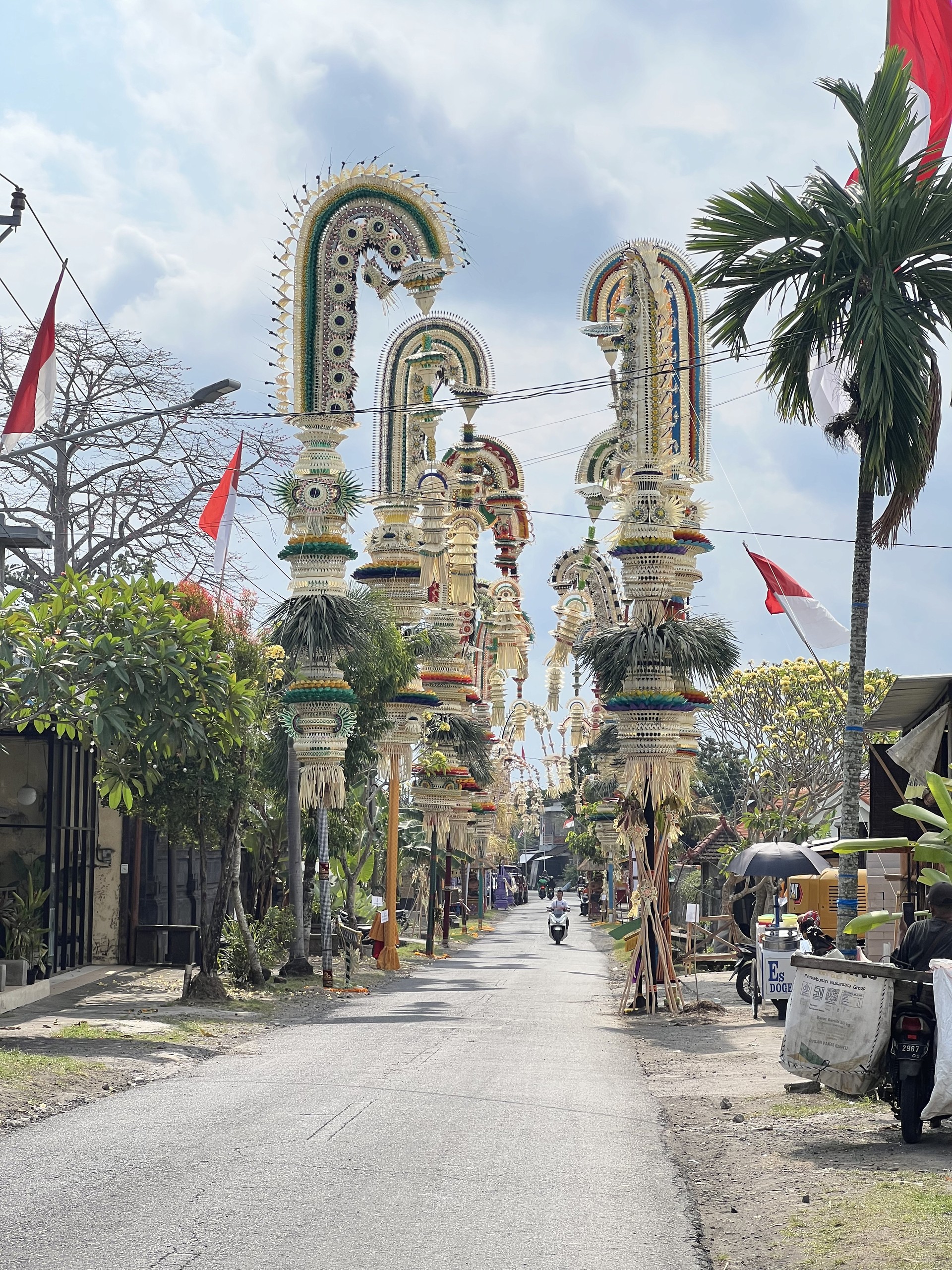 Penjor-lined street in Munggu, Bali